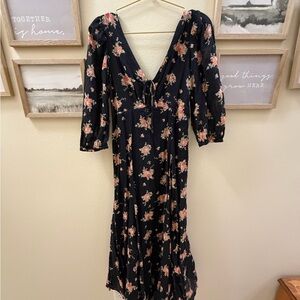 Free People Black Maxi Dress with Pink Floral Print